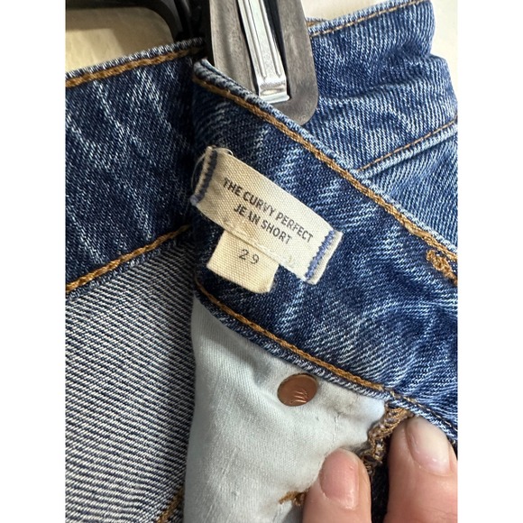 Denim Shorts Raw Hem Blue Wash Casual Summer High Rise - Picture 5 of 6